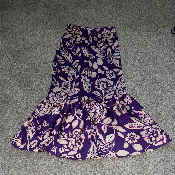 Zara Purple Floral High - Lo Midi Skirt XS - Picture 4 of 4